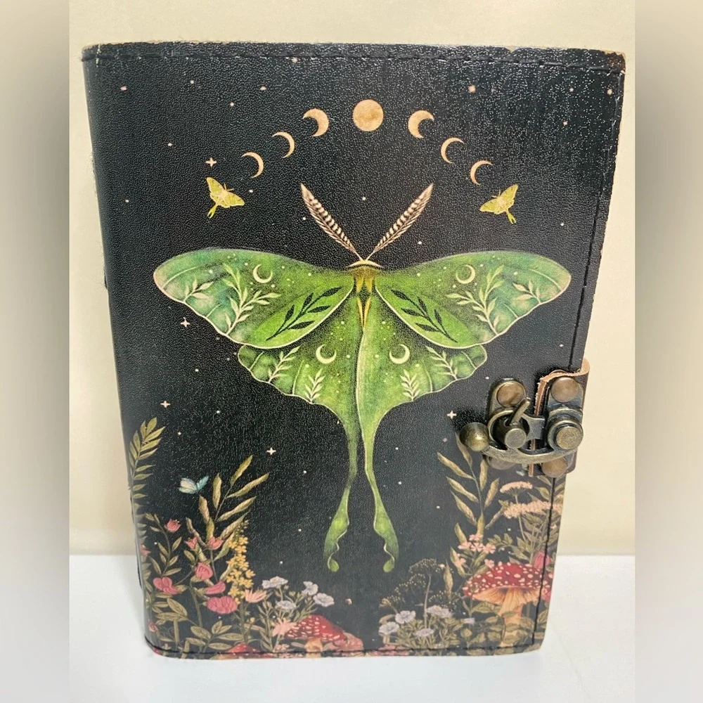 Luna Moth Leather Journal Blank Book Journal Vintage-Like Grimoire
